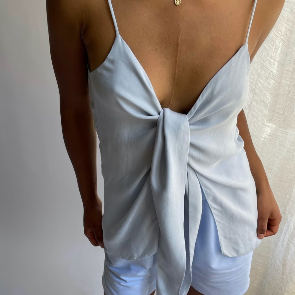 Djerf Avenue Tie Tank Top Baby Blue XXS